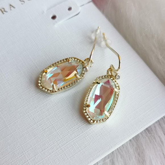 Kendra Scott Lee Gold Earrings Dichroic Glass - Picture 2 of 3